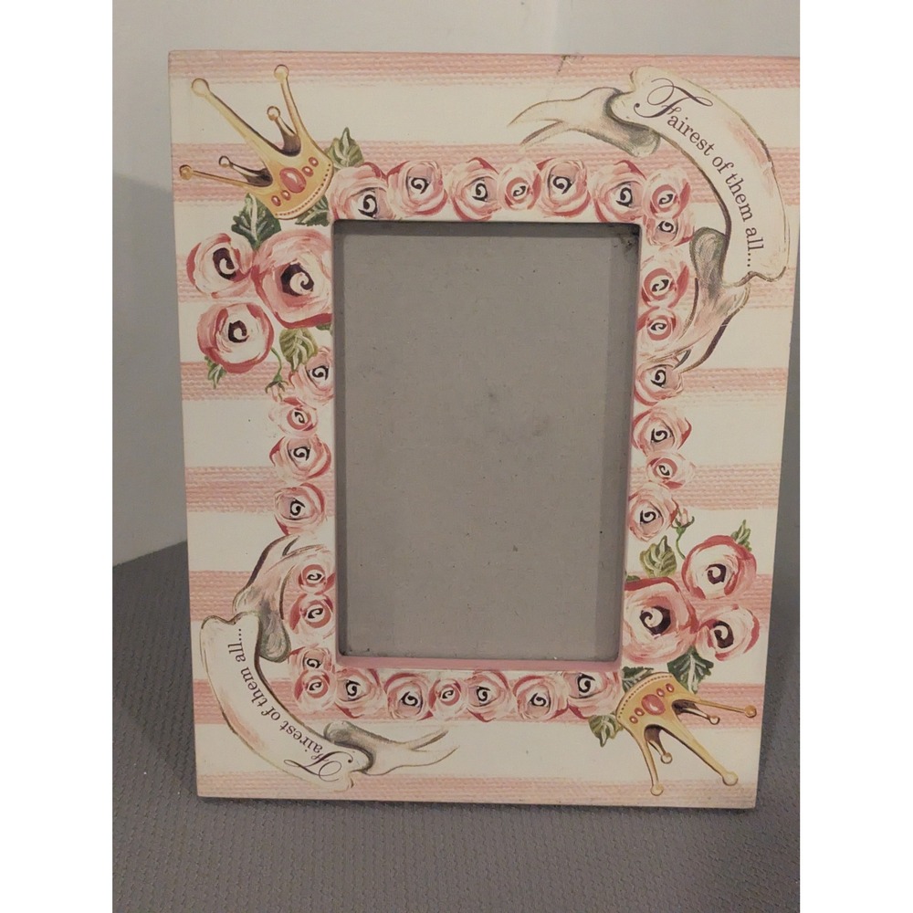 Fairytale Princess "Fairest of Them All" Pink Rose Crown 4x6 Picture Frame